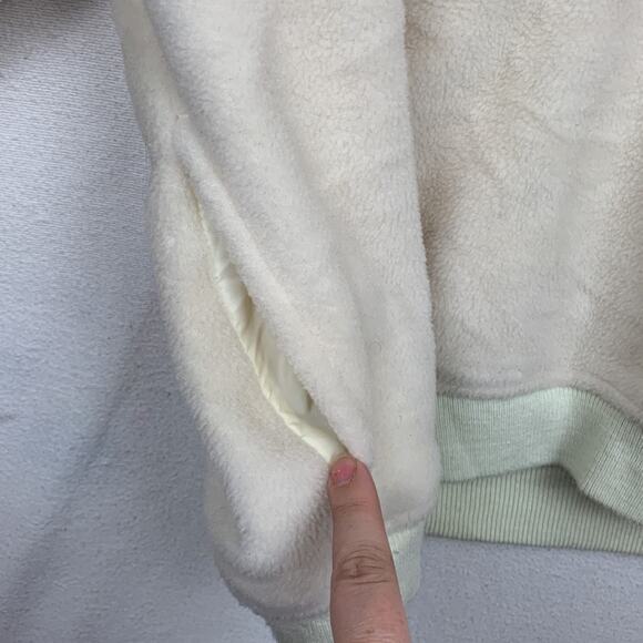 Woolrich womens xl vintage 90s fleece t snap pullover sweatshirt white pink - Picture 6 of 11